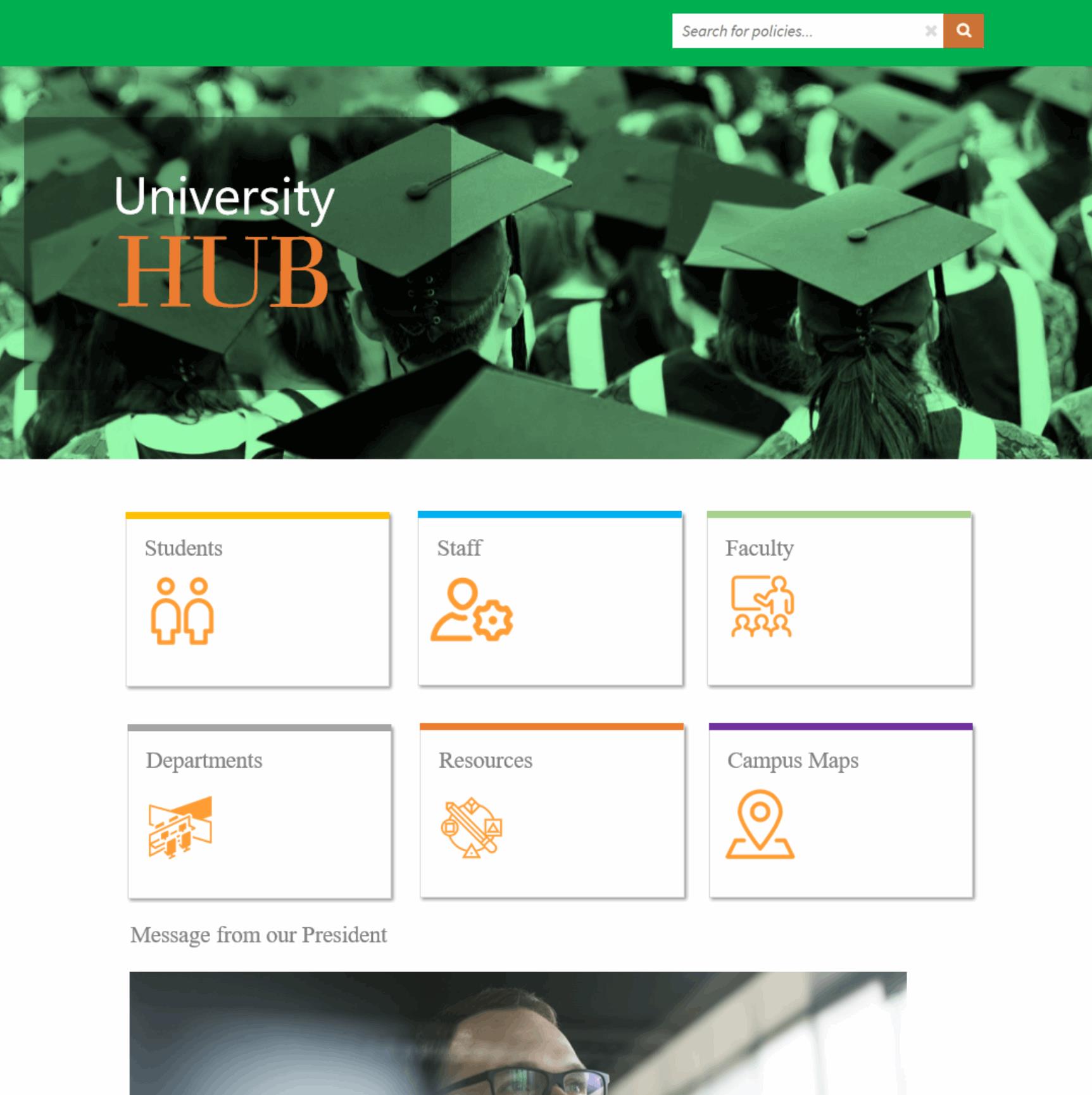 University public-facing portal home page