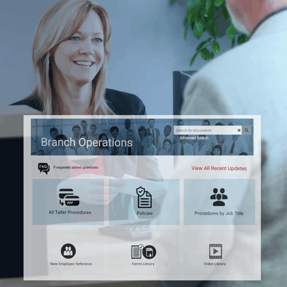 Example banking Branch Operations portal home page.