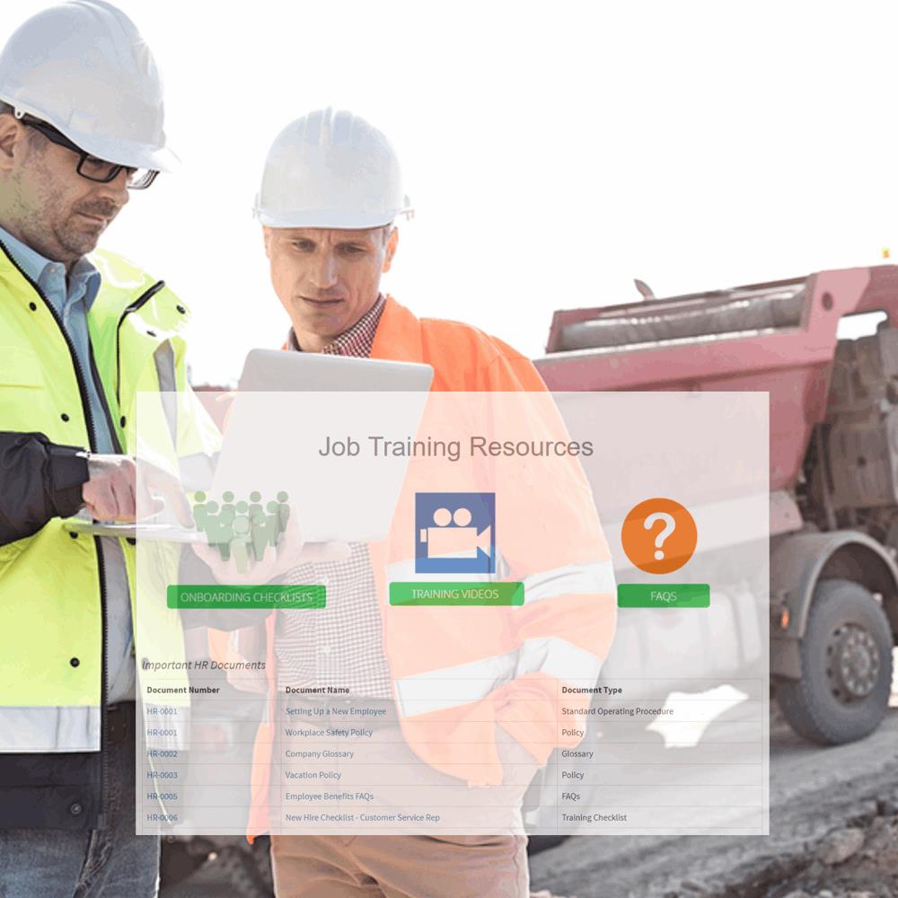 image of construction workers review job training on a laptop